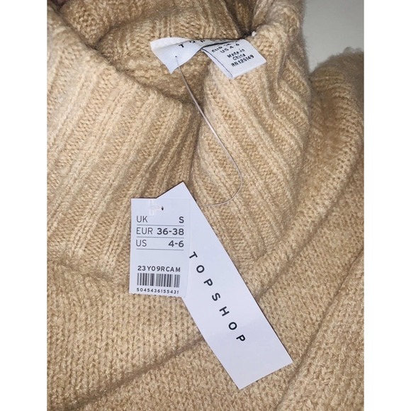 Topshop Sweater Womens Small Beige Chunky Knit Turtleneck Pullover Relaxed - Picture 5 of 10